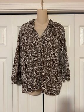 Covington Brown Multi-Print V-Neck Long-Sleeve Blouse